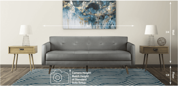 lifestyle imagery with grey couch