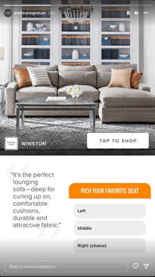 Furniture retailer applies digital marketing Instagram tips on their stories